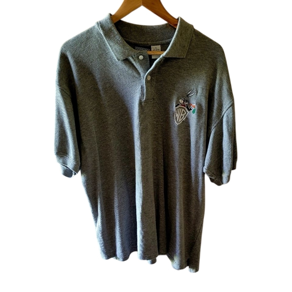 Warner Bros Vintage Gray Polo Shirt With Bugs Bunny Size XL